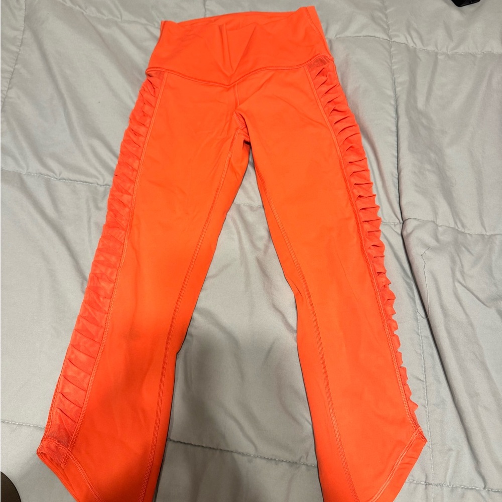 Lululemon Athletica Orange Leggings Sporty Synthetic